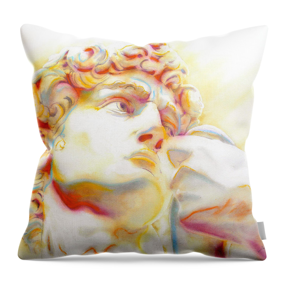 The David Art Throw Pillow featuring the painting THE DAVID by Michelangelo. Tribute by J U A N - O A X A C A