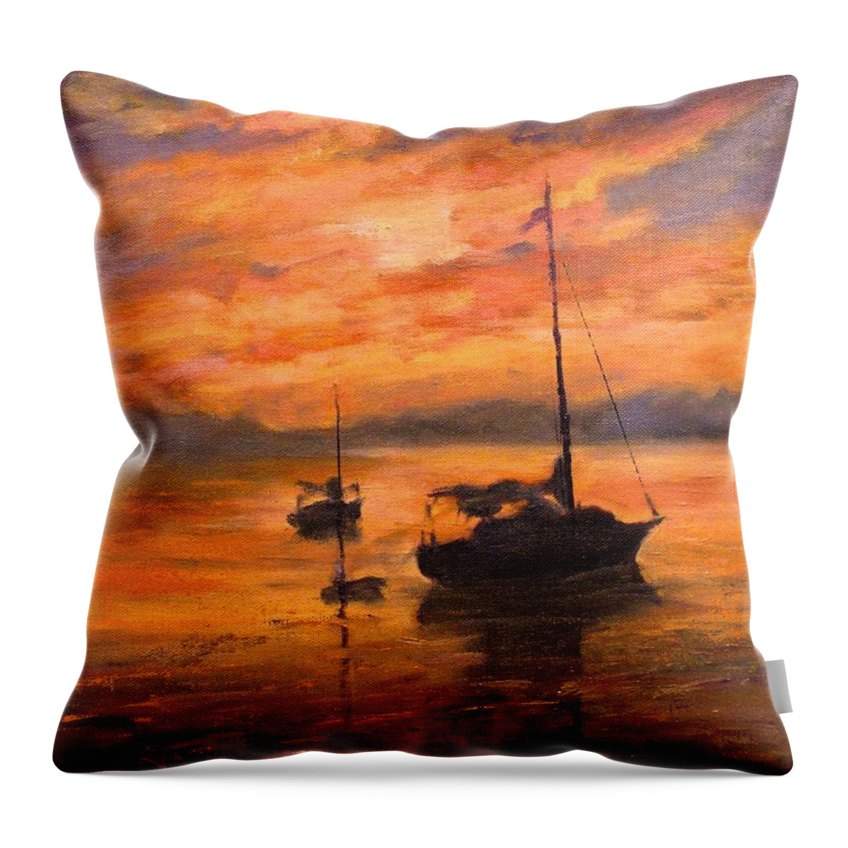 Boats Throw Pillow featuring the painting The Day is Done by B Rossitto