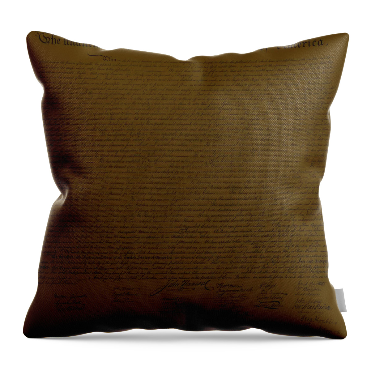 The Declaration Of Independence Throw Pillow featuring the photograph THE DECLARATION OF INDEPENDENCE in BROWN by Rob Hans