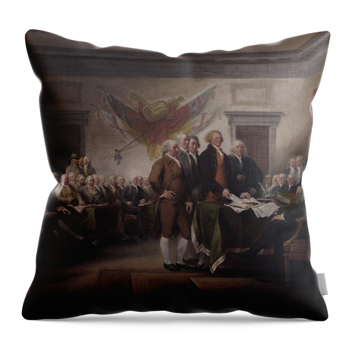 The Declaration Of Independence Throw Pillow featuring the painting The Declaration Of Independence, July 4, 1776 by John Trumbull