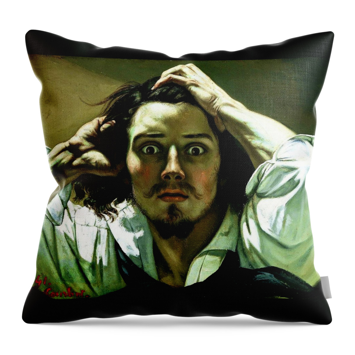 Gustave Courbet Throw Pillow featuring the painting The Desperate Man by Celestial Images
