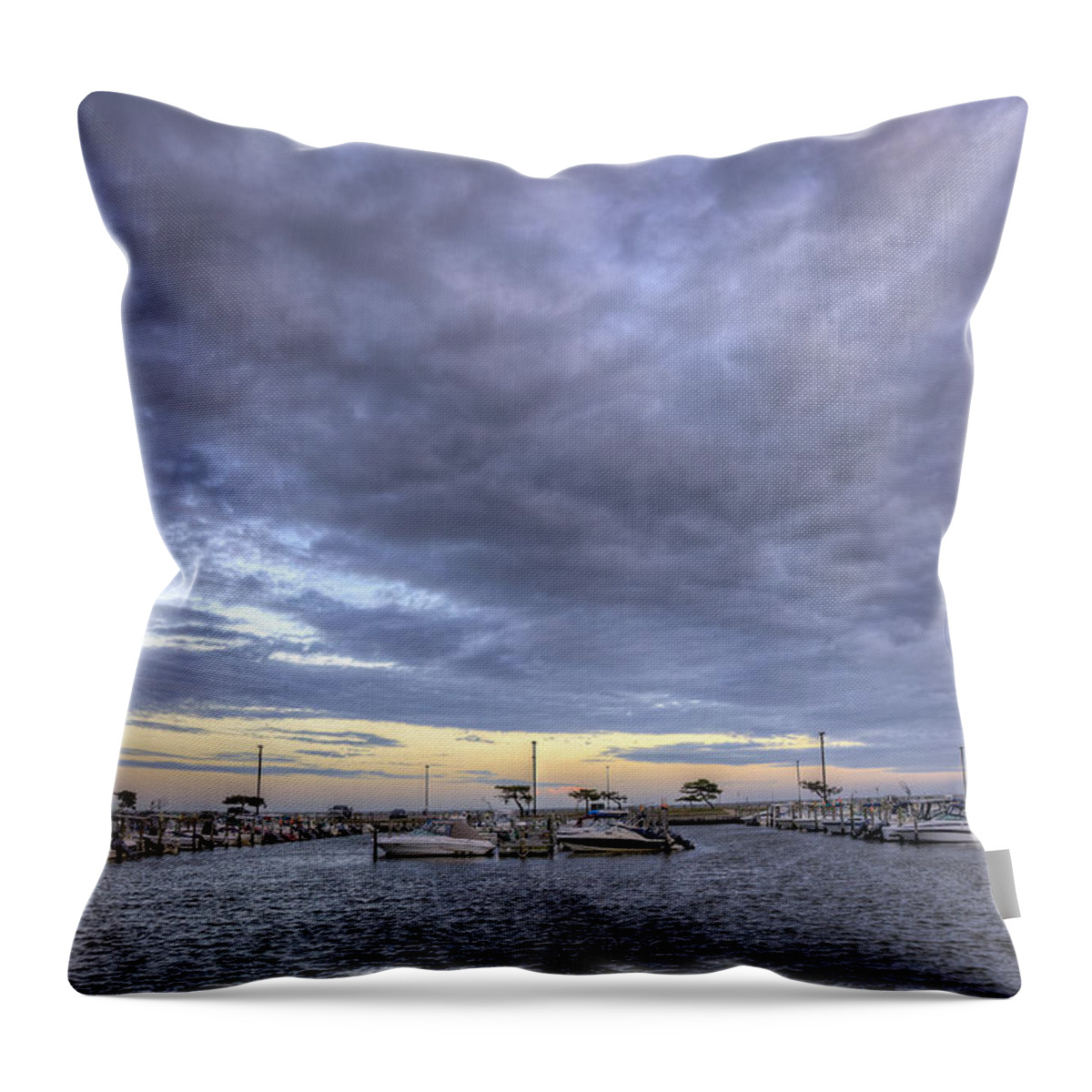 Boats Throw Pillow featuring the photograph The Docks at Bay Shore by Steve Gravano