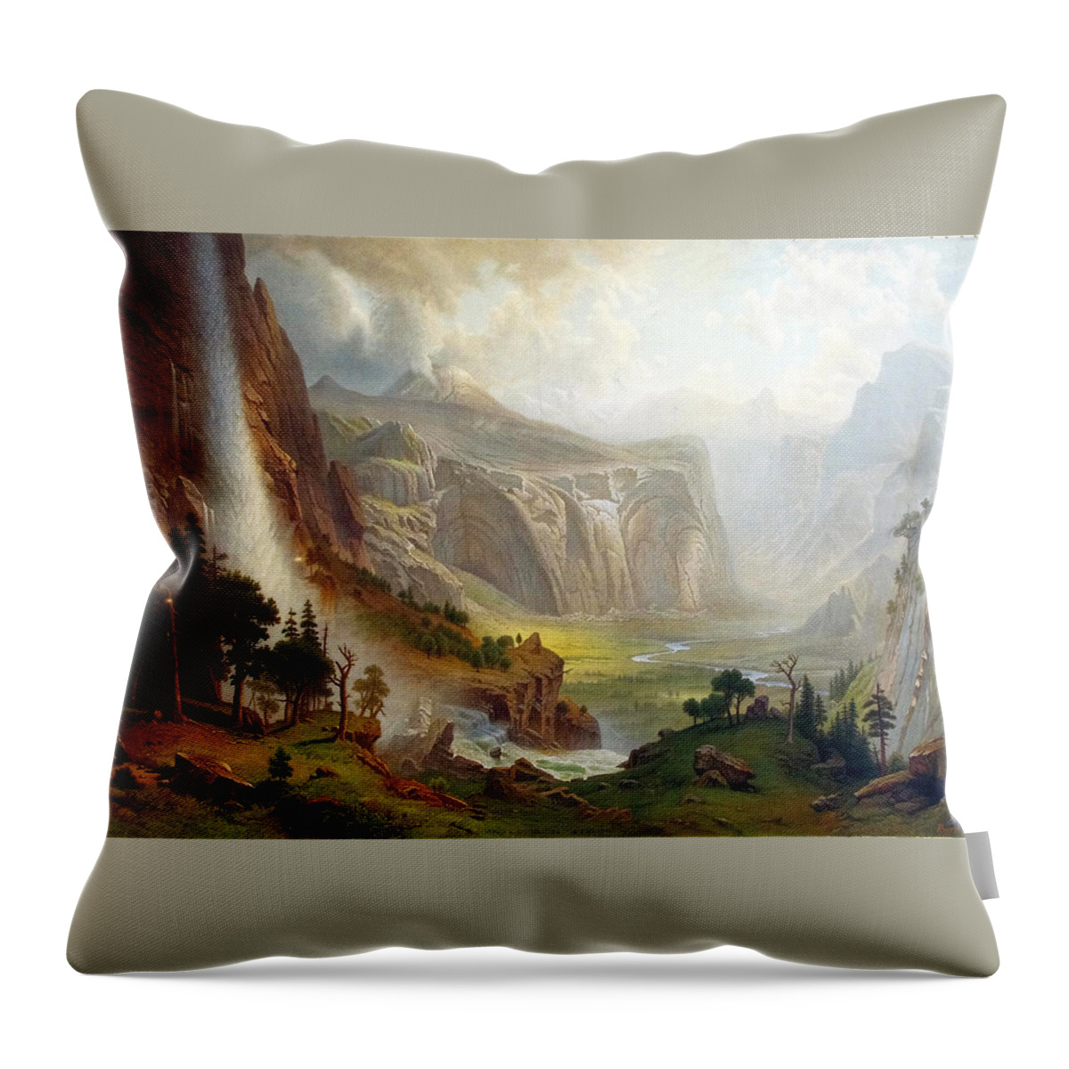 The Domes Of The Yosemitealbert Bierstadt Throw Pillow featuring the painting The Domes of the Yosemite by Albert Bierstadt
