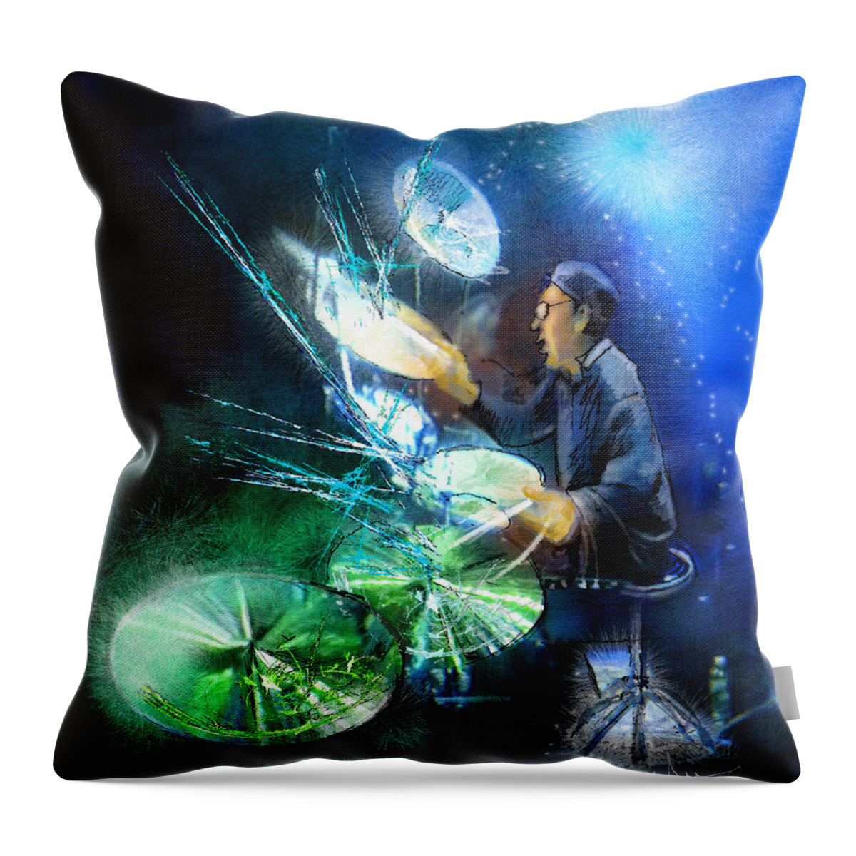 Drummer Throw Pillow featuring the painting The Drummer 01 by Miki De Goodaboom