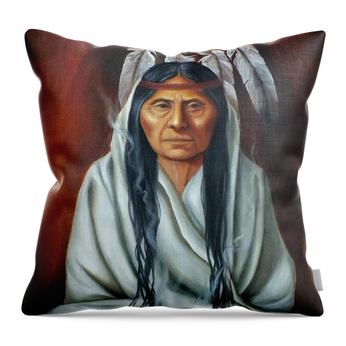 Native American Throw Pillow featuring the painting The elder by Alejandra Baiz
