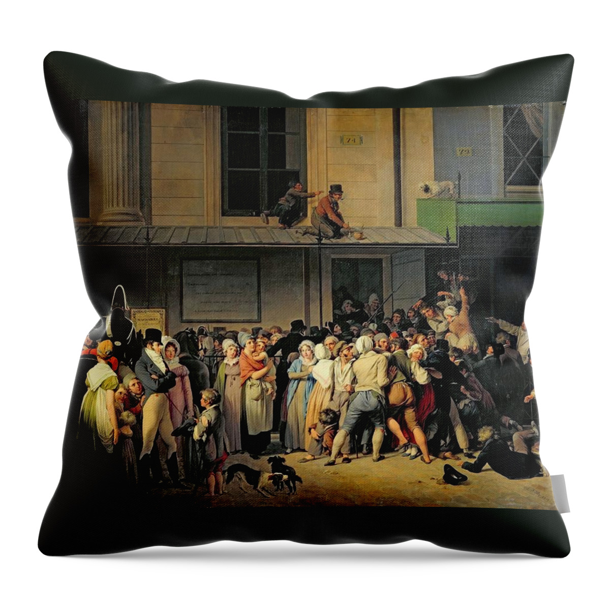 Louis Leopold Boilly Throw Pillow featuring the painting The Entrance to the Theatre by MotionAge Designs
