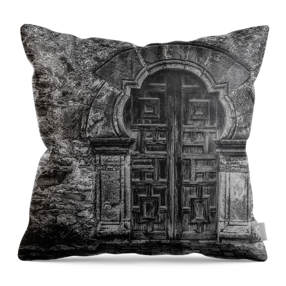 San Antonio Throw Pillow featuring the photograph The Mission door by Paul Quinn