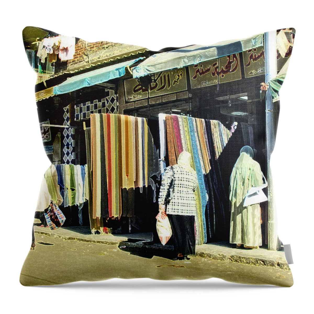 The Fabric Shop Throw Pillow featuring the photograph The Fabric Shop - Alexandria by Mary Machare