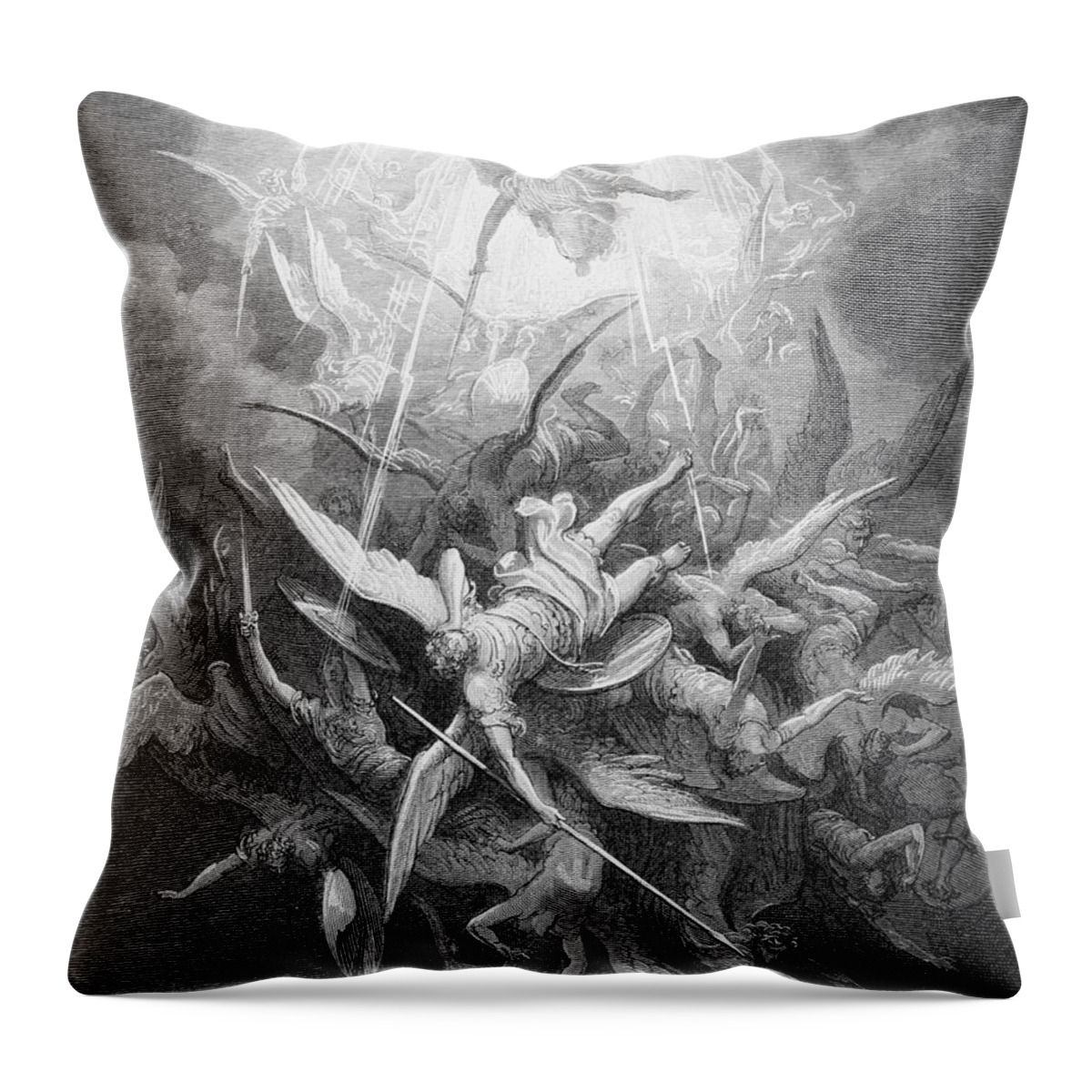 Gustave Dore Throw Pillow featuring the painting The Fall of the Rebel Angels by Gustave Dore