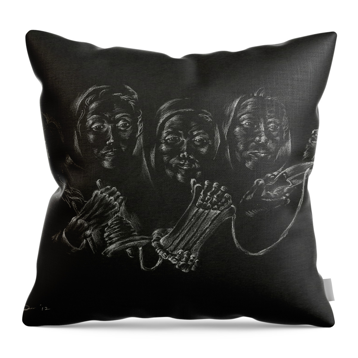 Mythology Throw Pillow featuring the drawing The Fates by Michele Myers