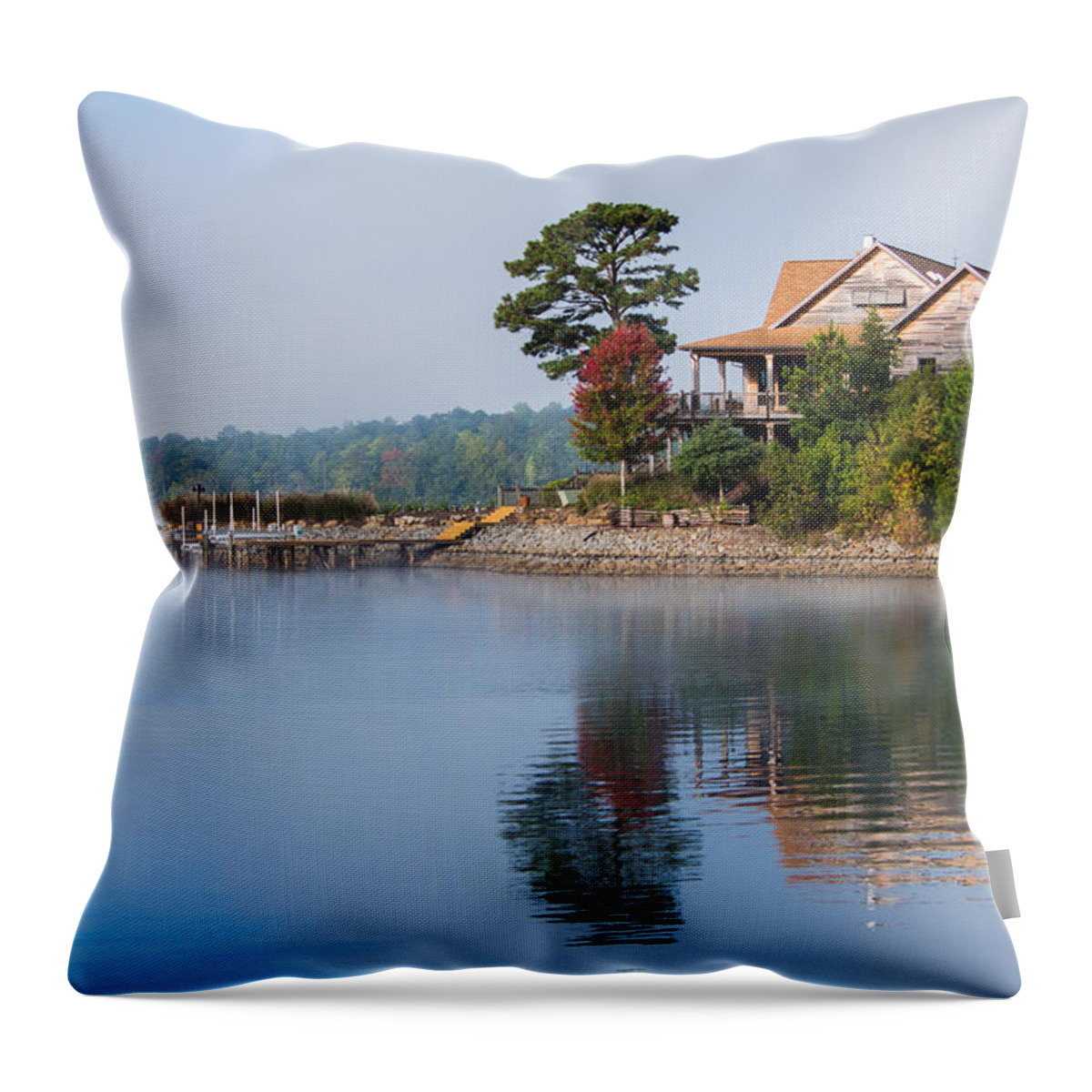 Fog Landscape Throw Pillow featuring the photograph The First Signs of Autumn by Parker Cunningham
