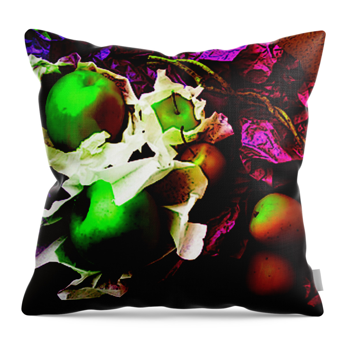 Apples Image Throw Pillow featuring the digital art The Forbidden Fruit II by Yael VanGruber