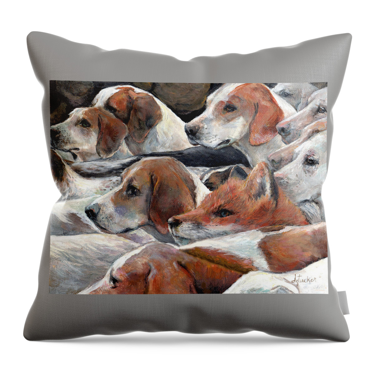 Nature Throw Pillow featuring the painting Fox Hunt by Donna Tucker
