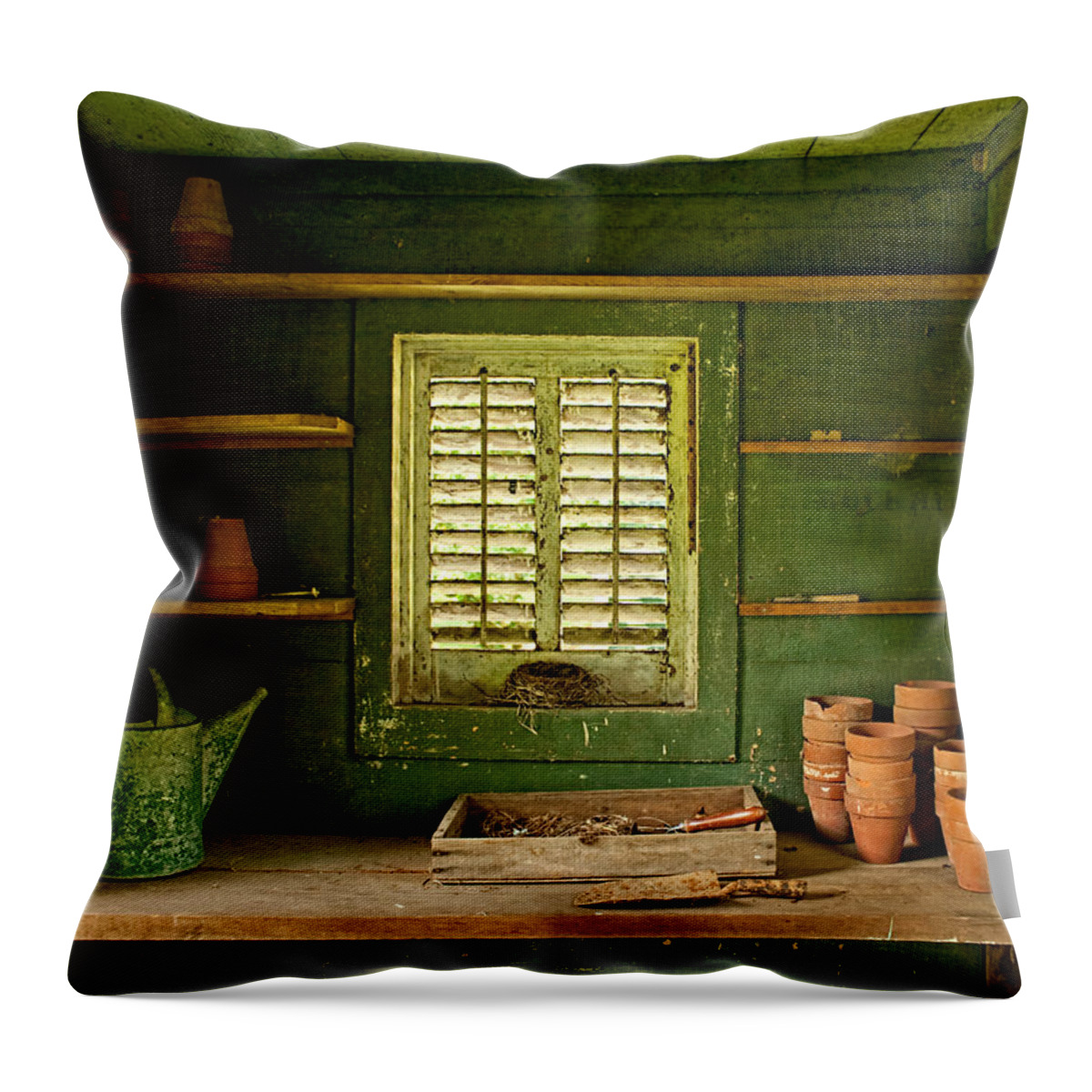 Garden Throw Pillow featuring the photograph The Gardener's Shed by Kristia Adams