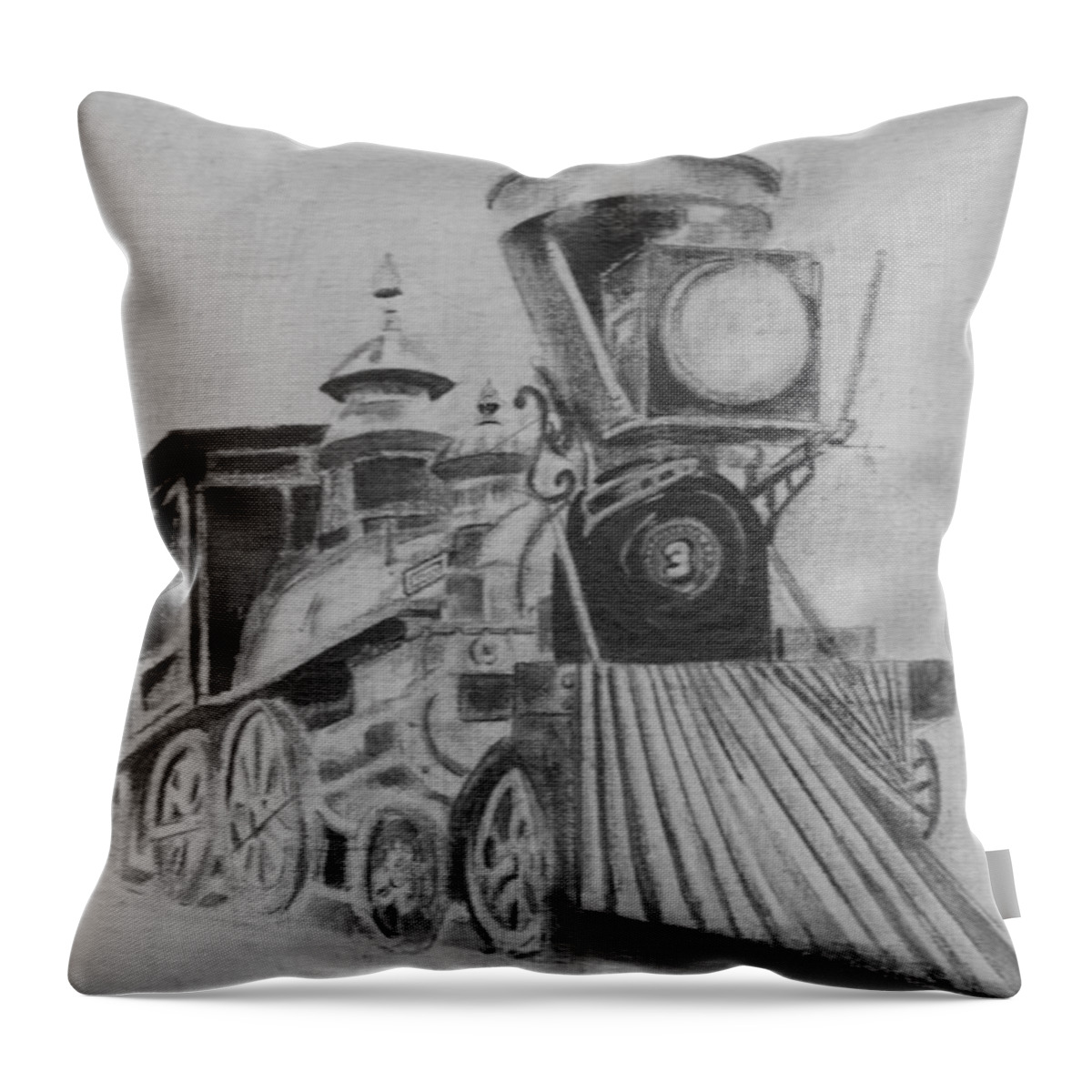 The General Throw Pillow featuring the drawing The General - Train - Big Shanty Kennesaw GA by Jan Dappen
