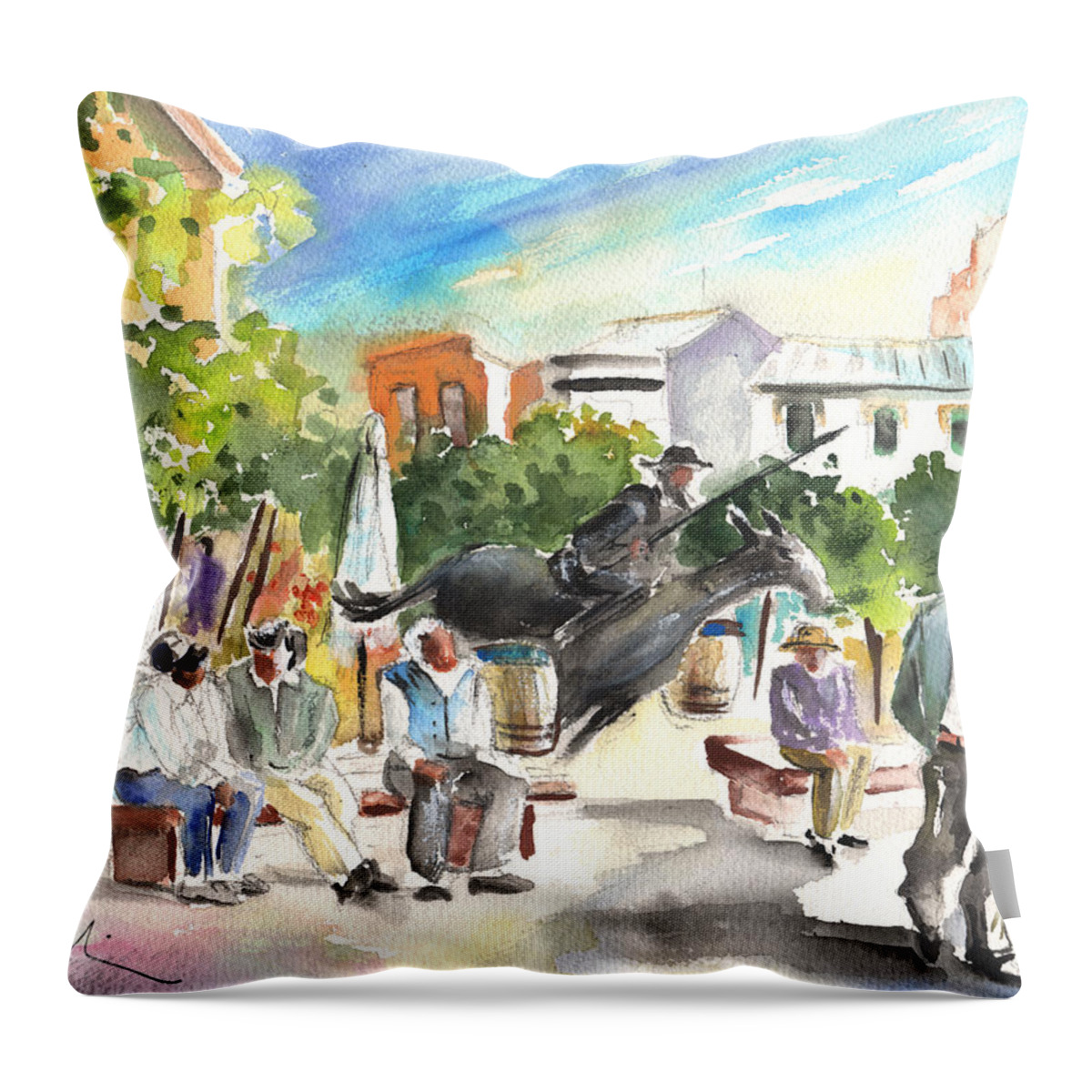 Travel Throw Pillow featuring the painting The Ghost of Don Quijote in Alcazar de San Juan by Miki De Goodaboom