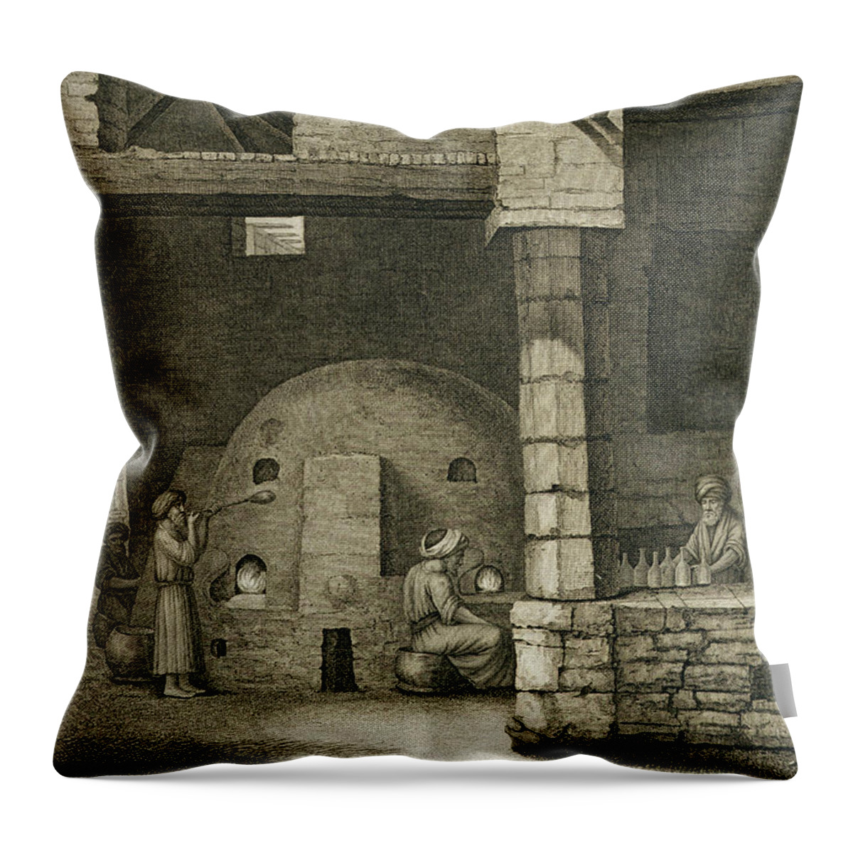 Print Throw Pillow featuring the drawing The Glass Bottle Maker, From Volume II by Nicolas Jacques Conte