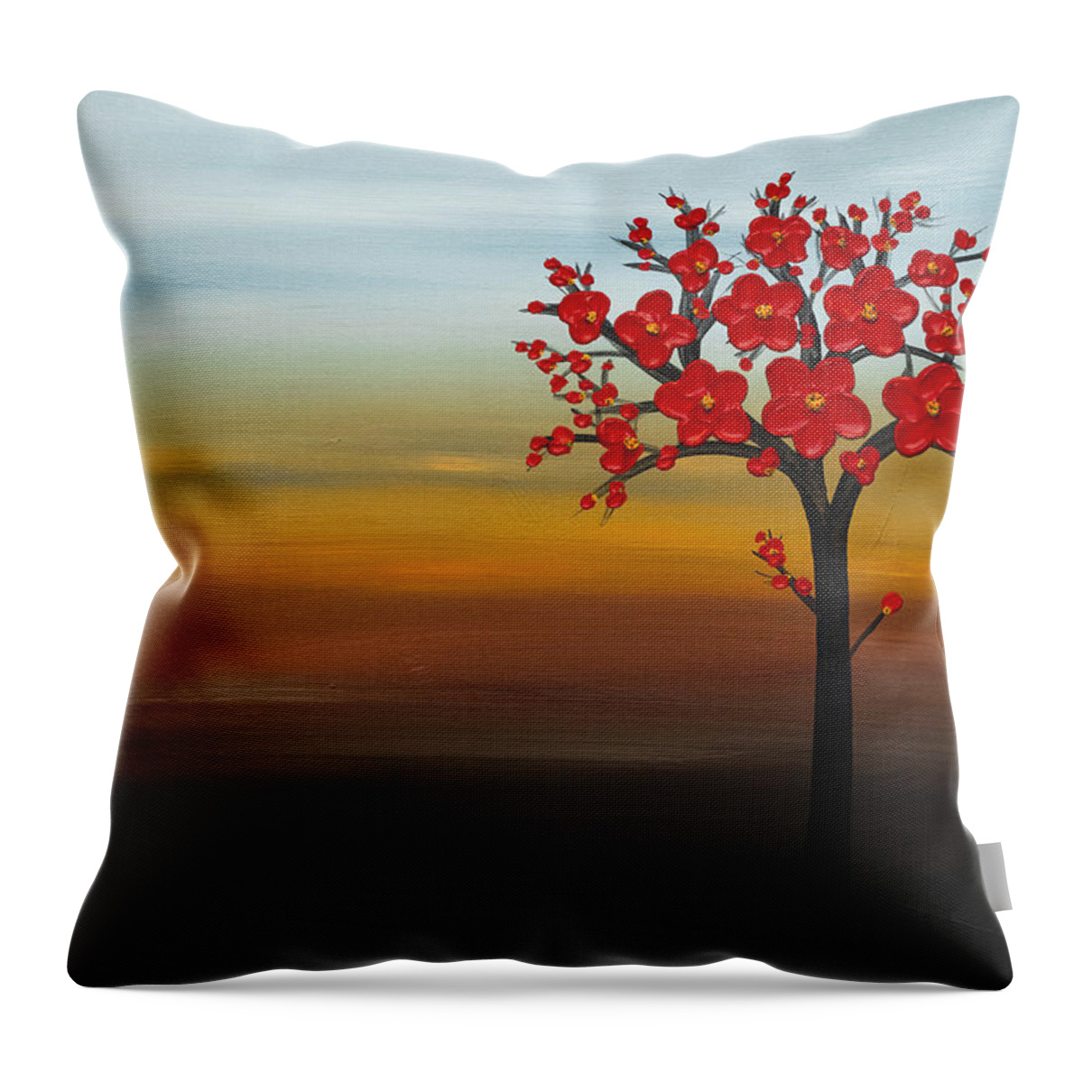 Red Poppies Painting Throw Pillow featuring the painting The Golden Hour by Carmen Guedez