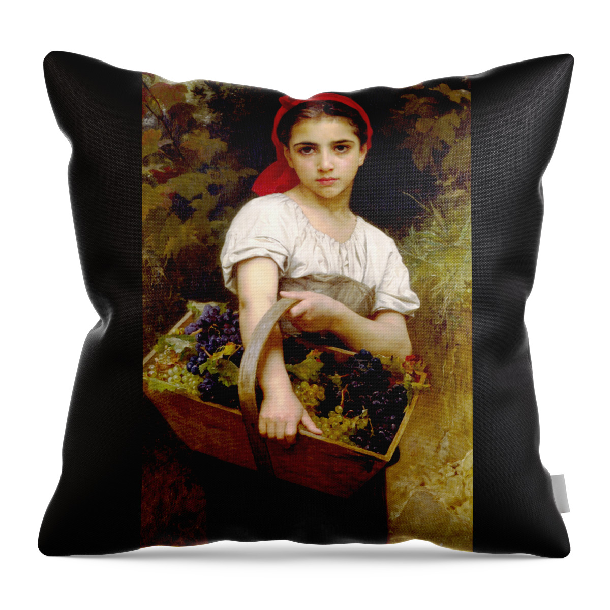William Bouguereau Throw Pillow featuring the digital art The Grape Picker by William Bouguereau
