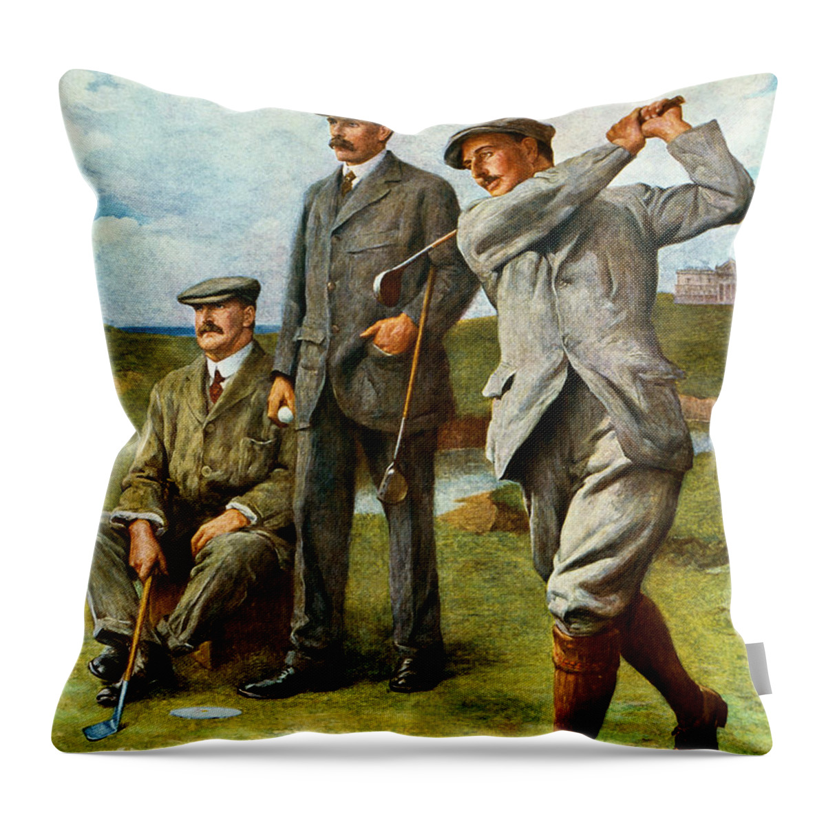 Golf Throw Pillow featuring the painting The Great Triumvirate by Clement Flower
