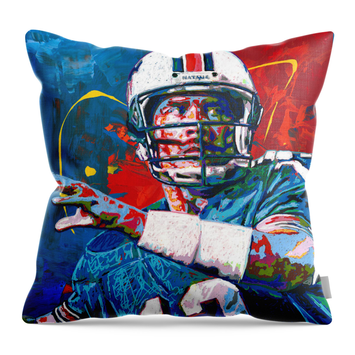 Dan Marino Throw Pillow featuring the painting The Greatest Dolphin by Maria Arango