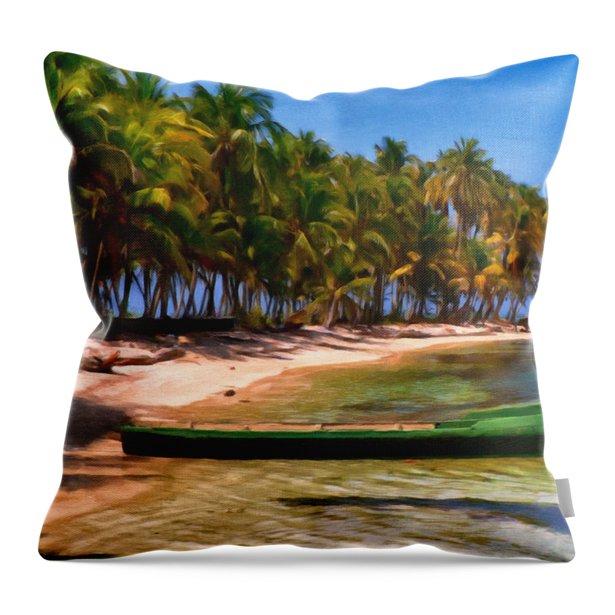 Island Throw Pillow featuring the painting The Green Boat by Michael Pickett