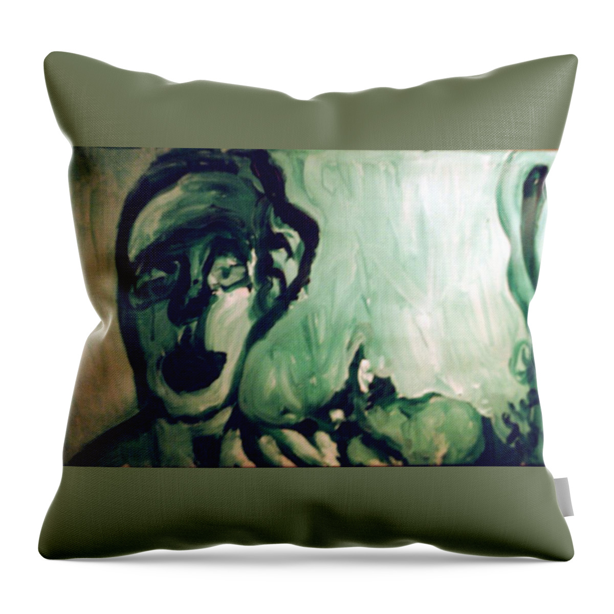 Green Throw Pillow featuring the painting The Green Queen by Shea Holliman