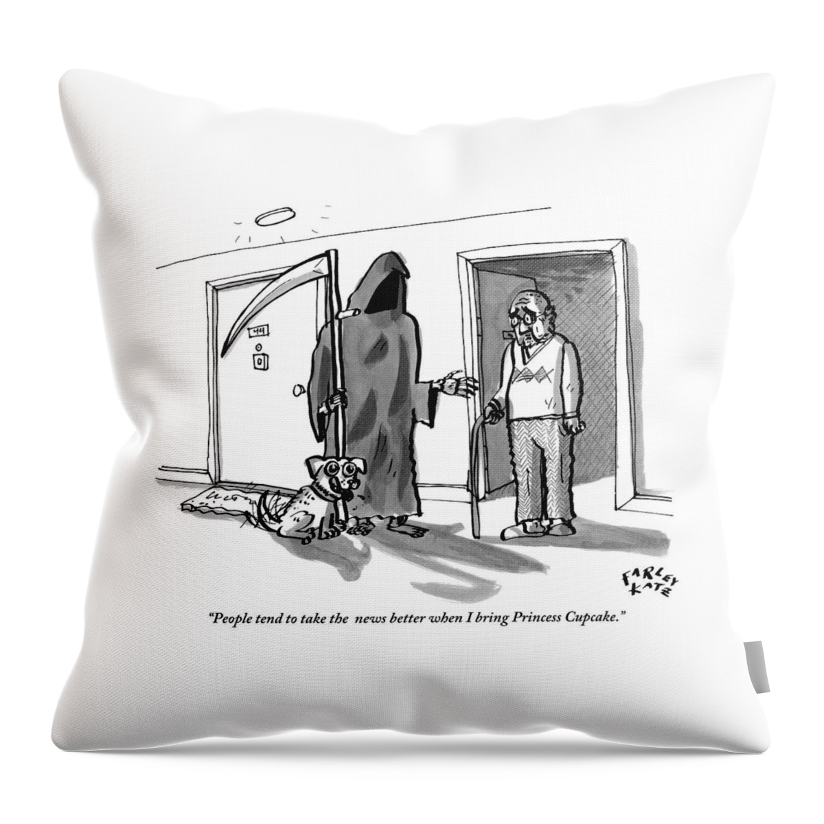 The Grim Reaper Brings A Small Puppy Throw Pillow