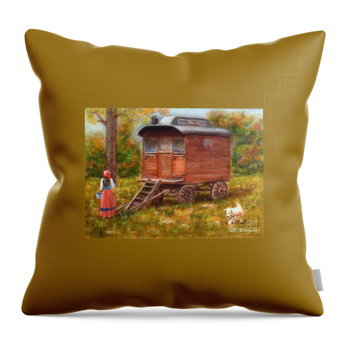 Caravan Throw Pillow featuring the painting The Gypsy Caravan by Lora Duguay