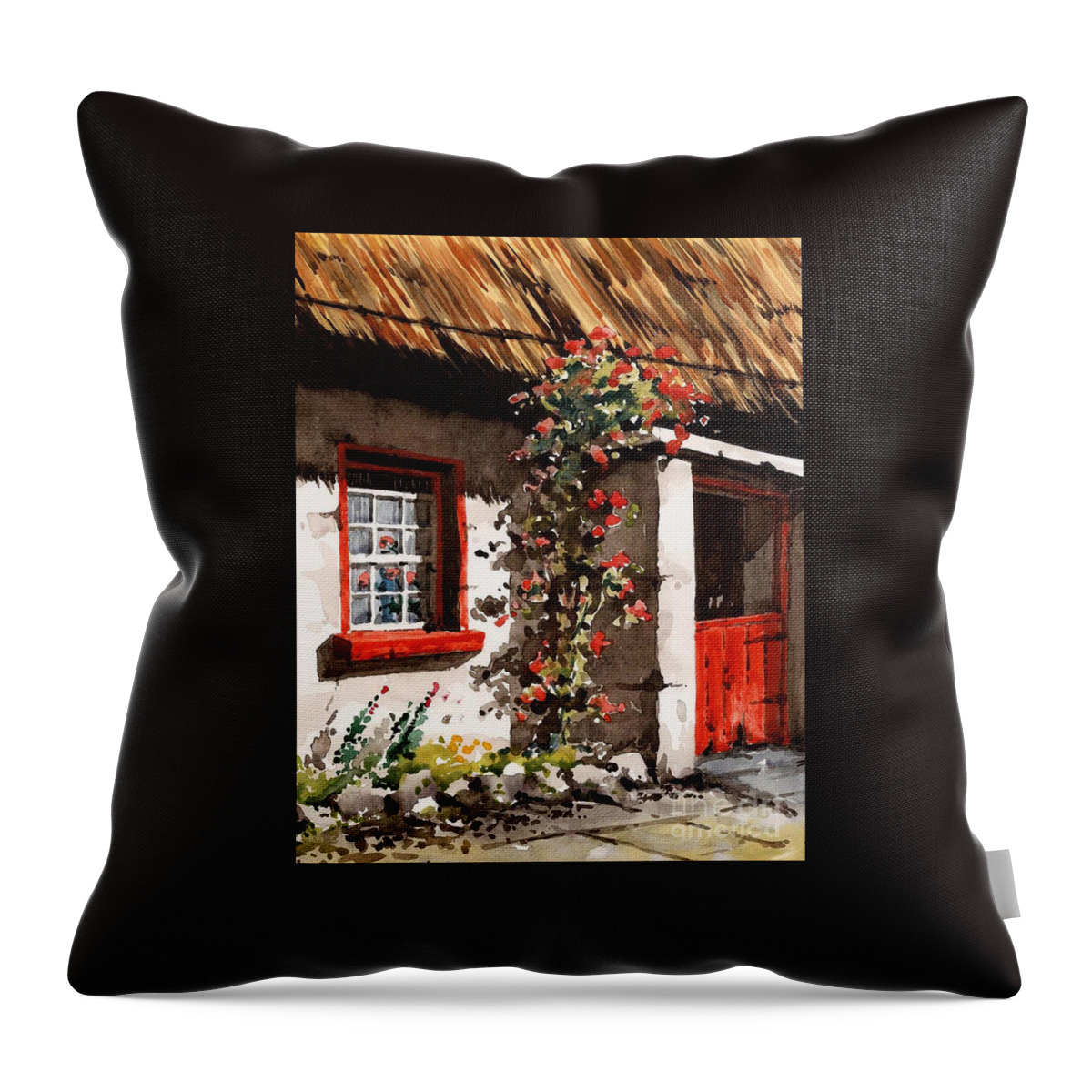 Irish Cottages Throw Pillow featuring the painting The Half Door by Val Byrne