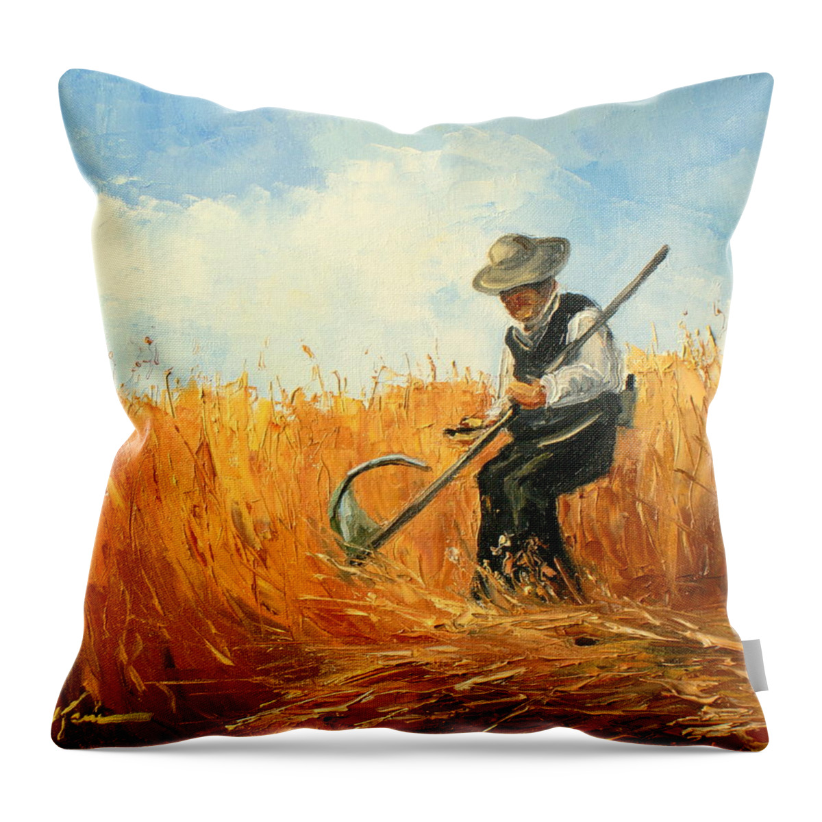 Harvest Throw Pillow featuring the painting The Harvester by Luke Karcz