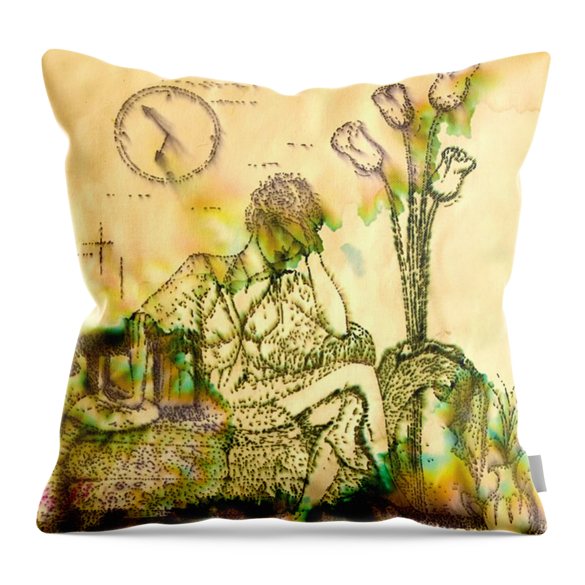 Woman Throw Pillow featuring the drawing The Hold Up sepia tone by Angelique Bowman