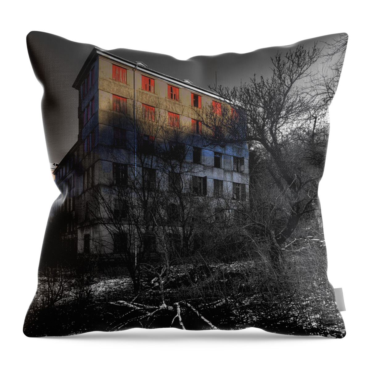 Paesi Abbandonati Throw Pillow featuring the photograph THE HOUSE of MISTERY 2 ABANDONED ASYLUM COLONIA ABBANDONATA della FONDAZIONE DEVOTO by Enrico Pelos
