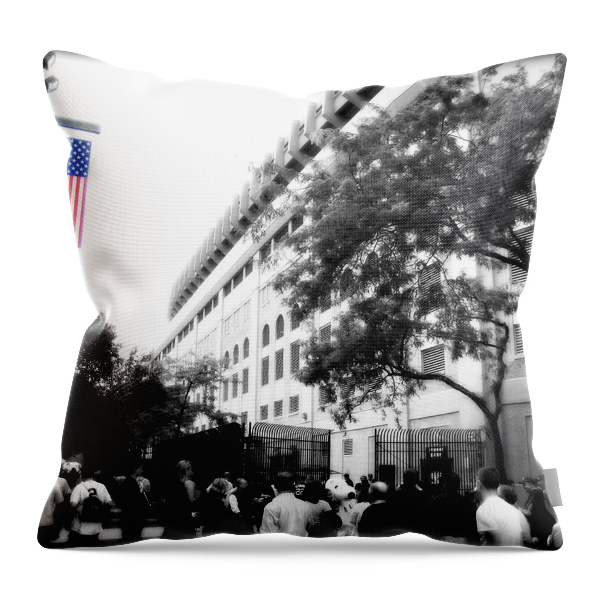 Yankee Stadium Throw Pillow featuring the photograph The House That Ruth Built b/w and color by Aurelio Zucco