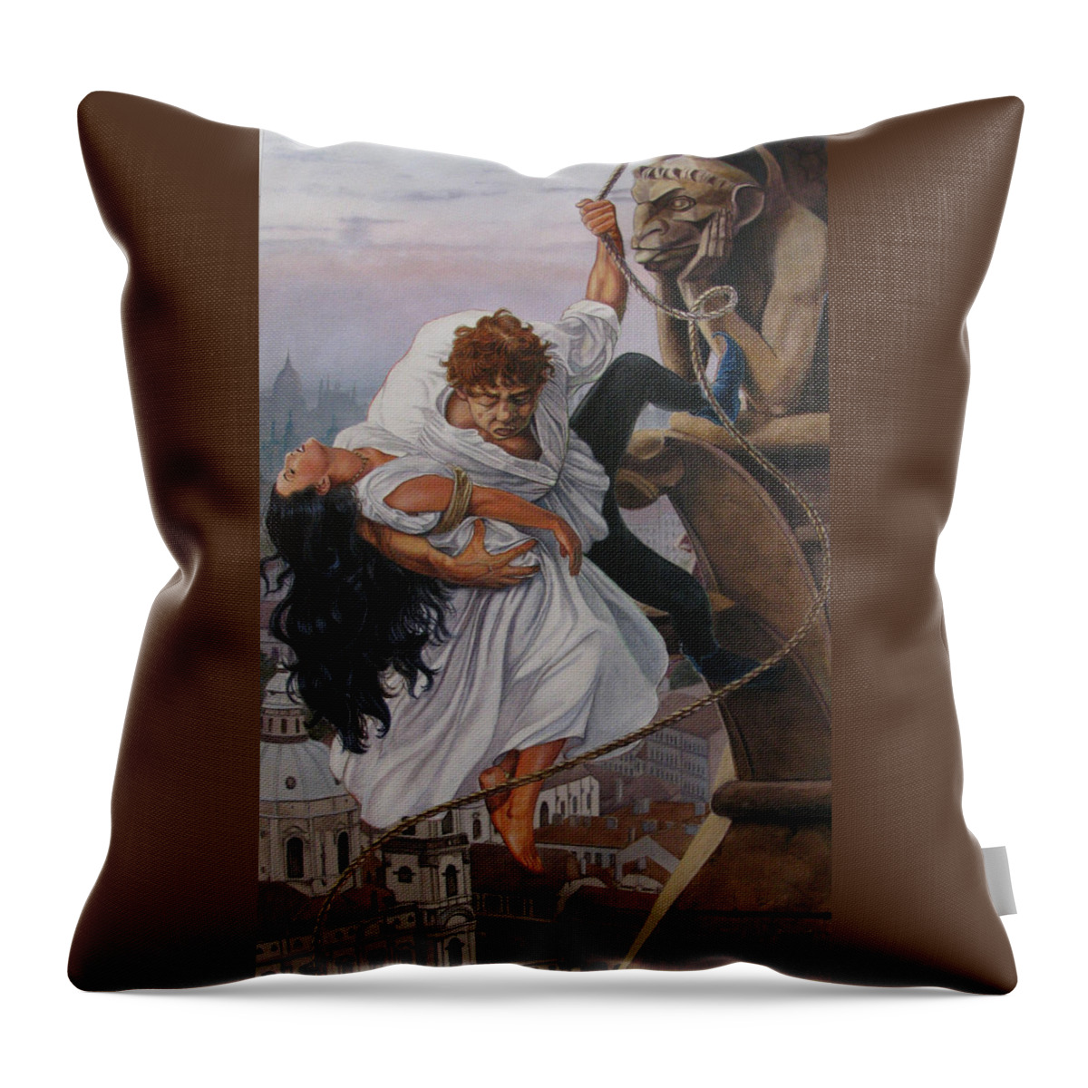 Whelan Art Throw Pillow featuring the painting The Hunchback of Notre Dame by Patrick Whelan