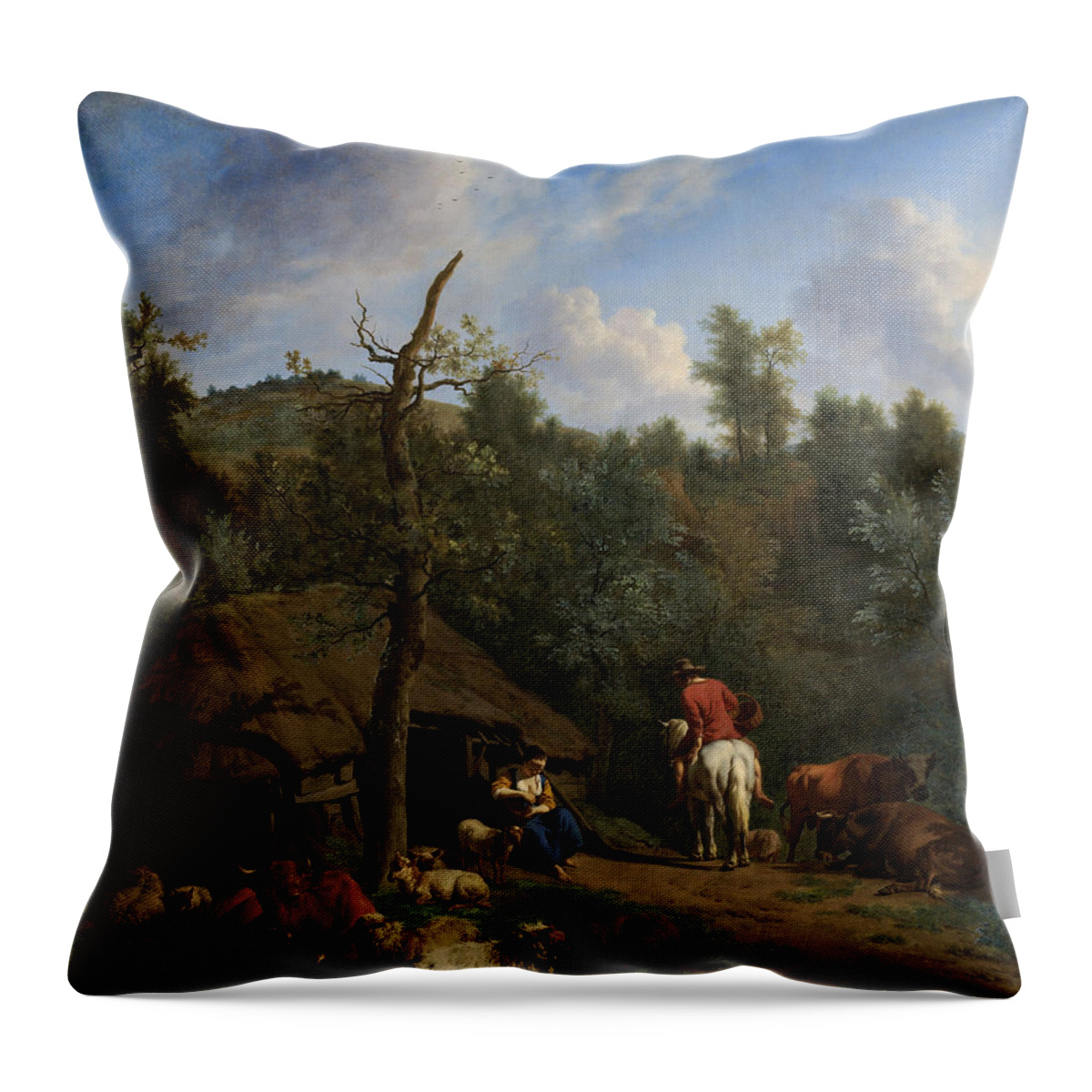 Van De Velde Throw Pillow featuring the painting The Hut by Adriaen van de Velde