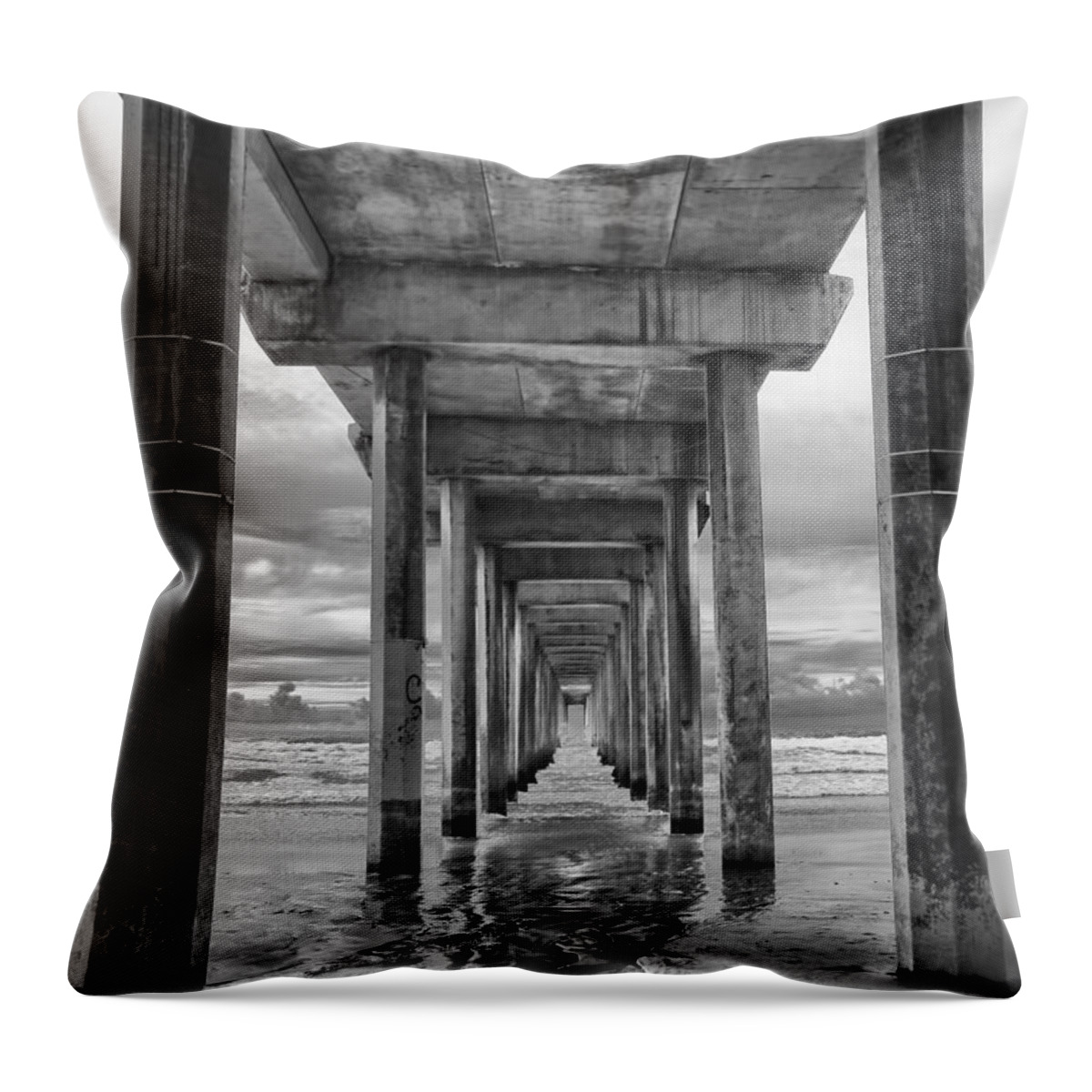 Sunset Throw Pillow featuring the photograph The Iconic Scripps Pier by Larry Marshall