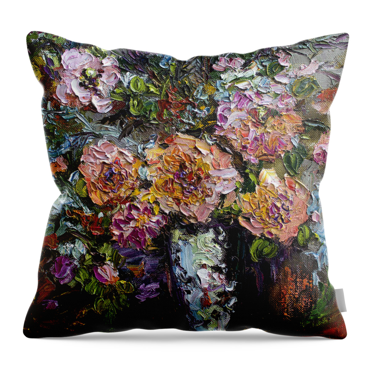Impressionist Oil Painting Throw Pillow featuring the painting The Impressionists Heirloom Roses Still Life by Ginette Callaway
