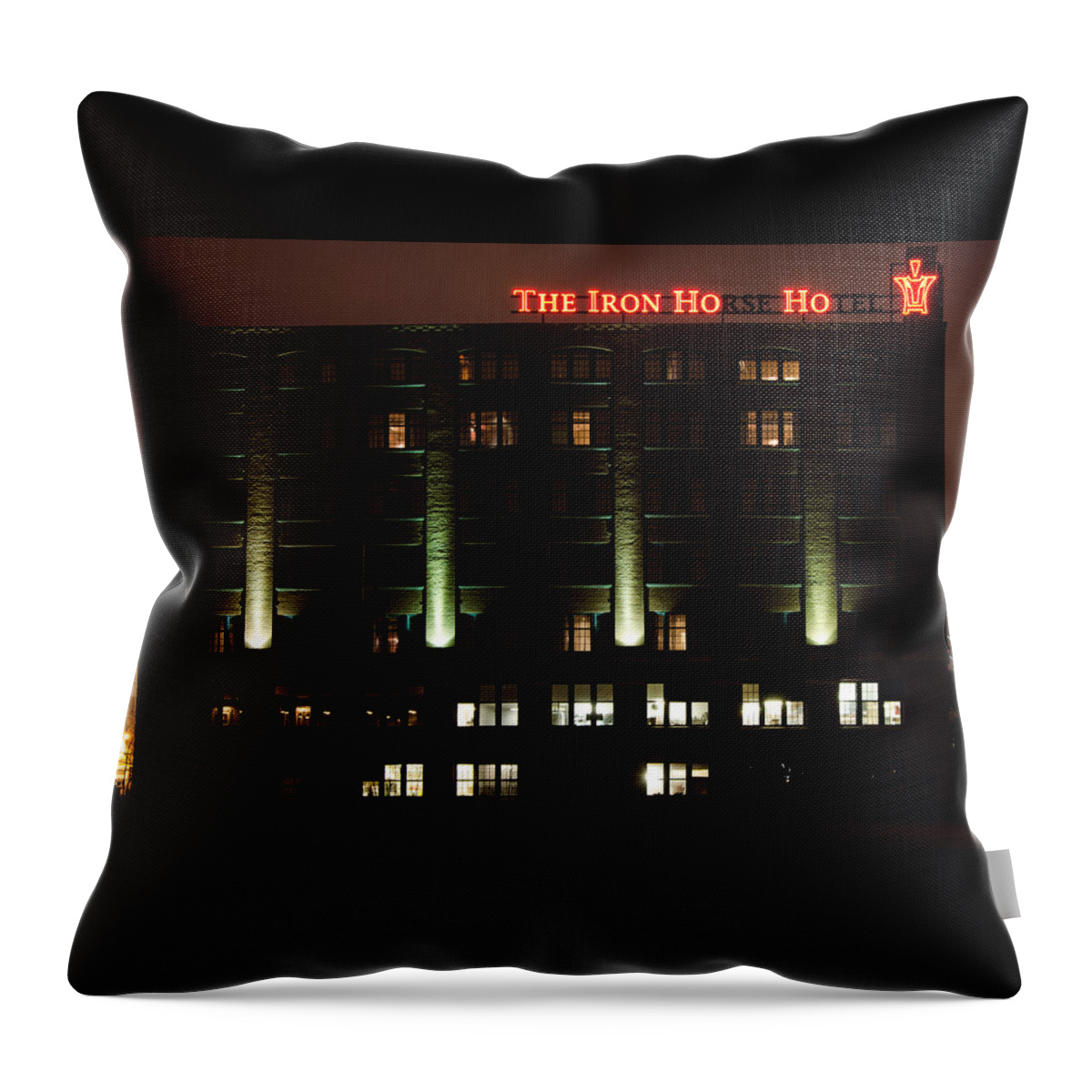 The Iron Horse Hotel Throw Pillow featuring the photograph The Iron Horse Hotel by Susan McMenamin