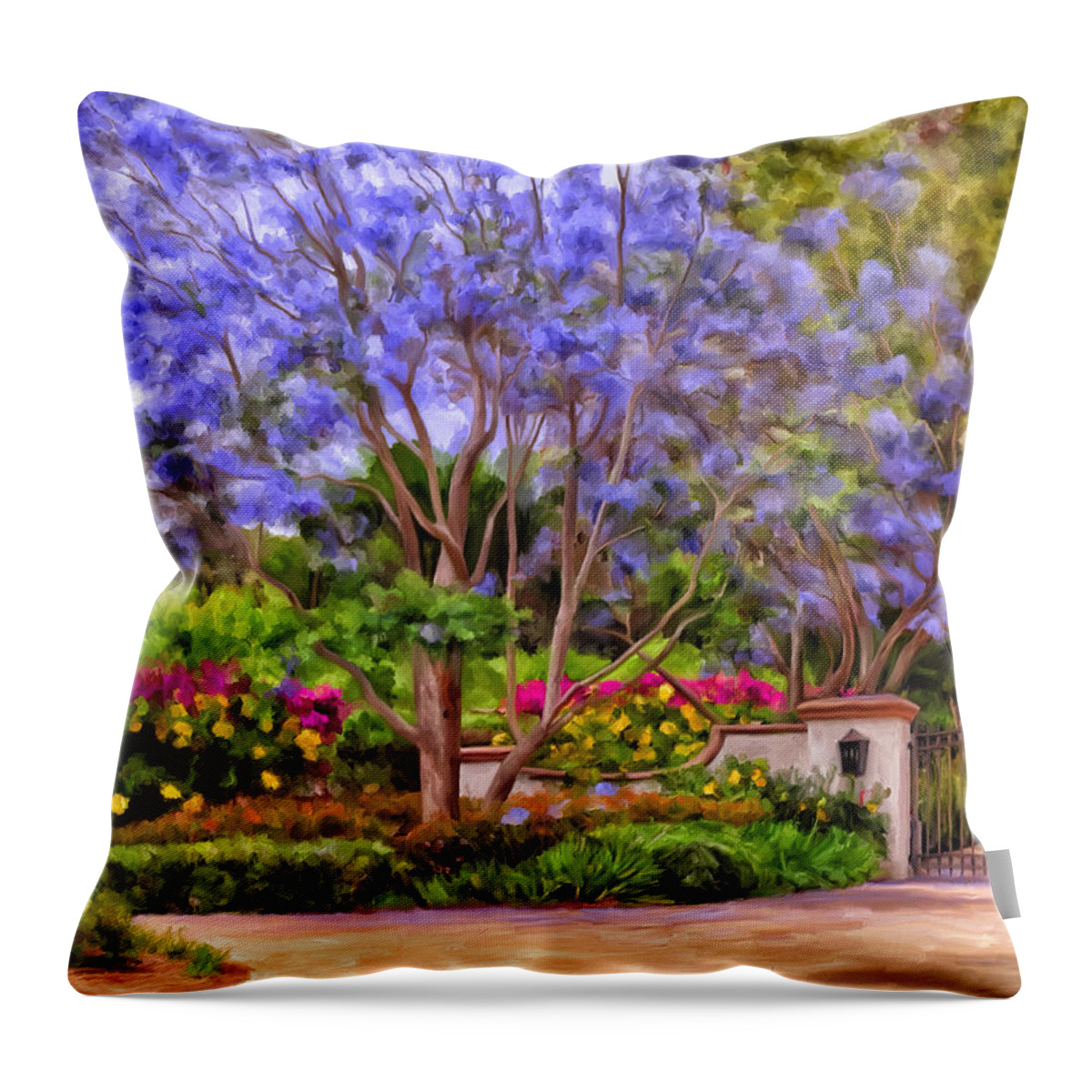 Landscape Throw Pillow featuring the painting The Jacaranda by Michael Pickett