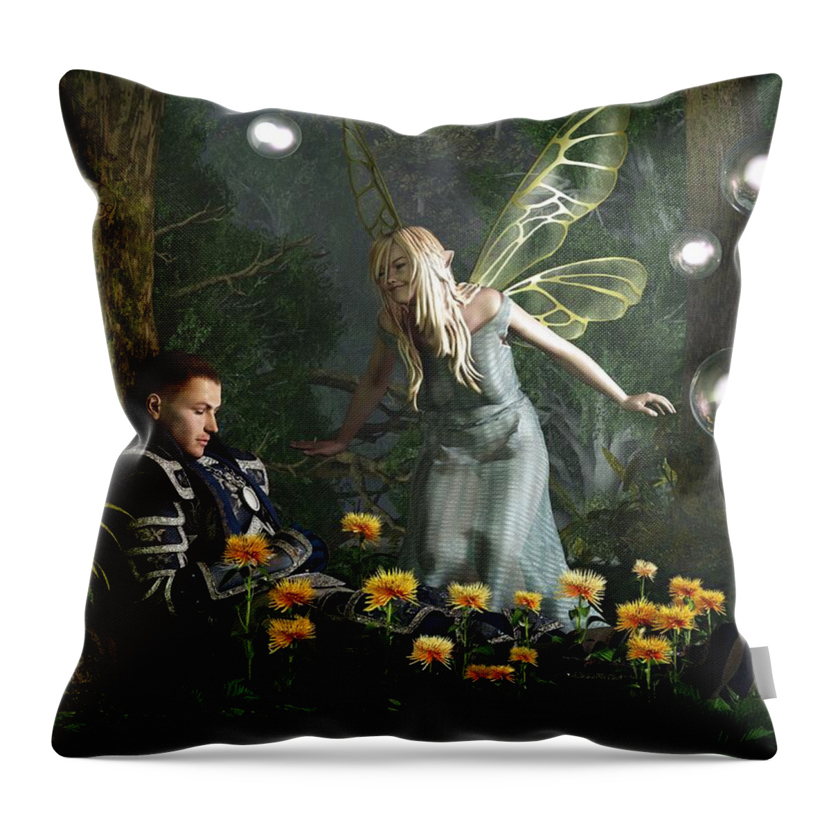 Knight Throw Pillow featuring the digital art The Knight and the Faerie by Daniel Eskridge