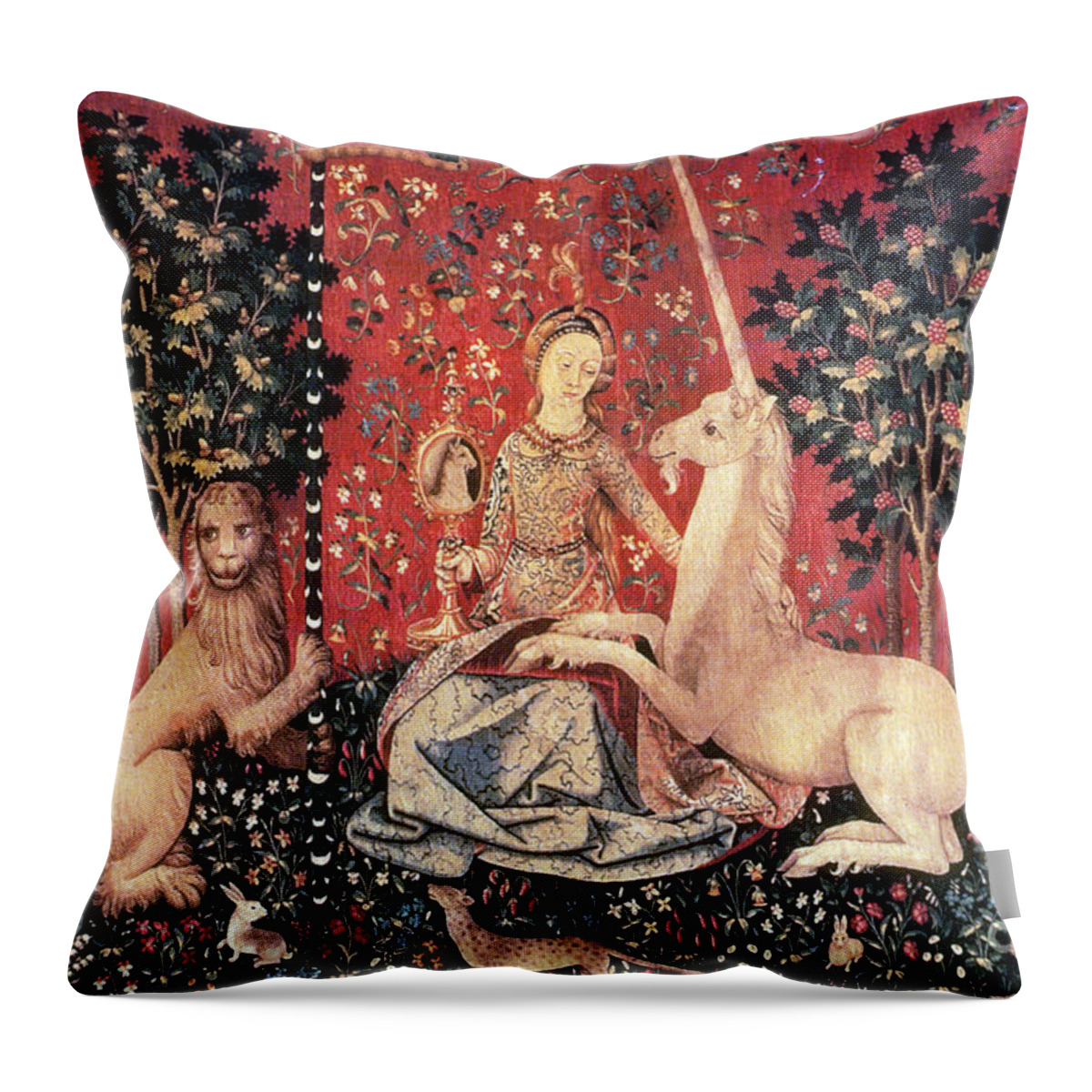 History Throw Pillow featuring the photograph The Lady And The Unicorn, 15th Century by Photo Researchers