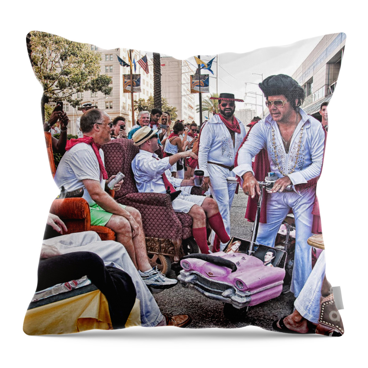 Lazy Throw Pillow featuring the photograph The Laissez Boys at Running of the Bulls in New Orleans by Kathleen K Parker