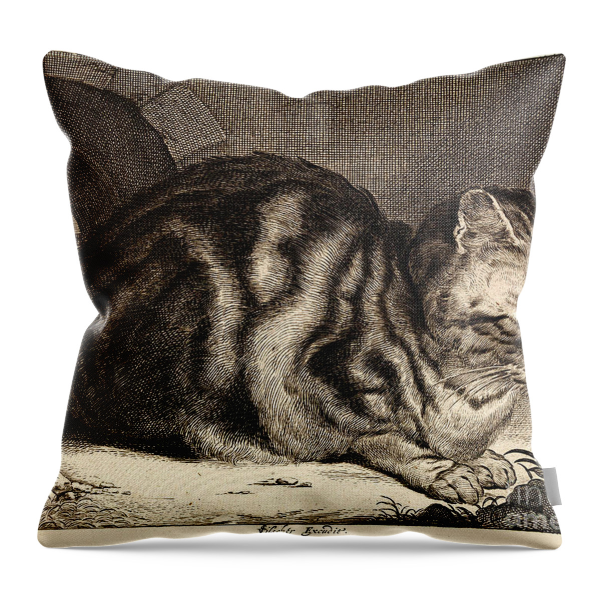 The Large Cat Throw Pillow featuring the painting The Large Cat by Celestial Images