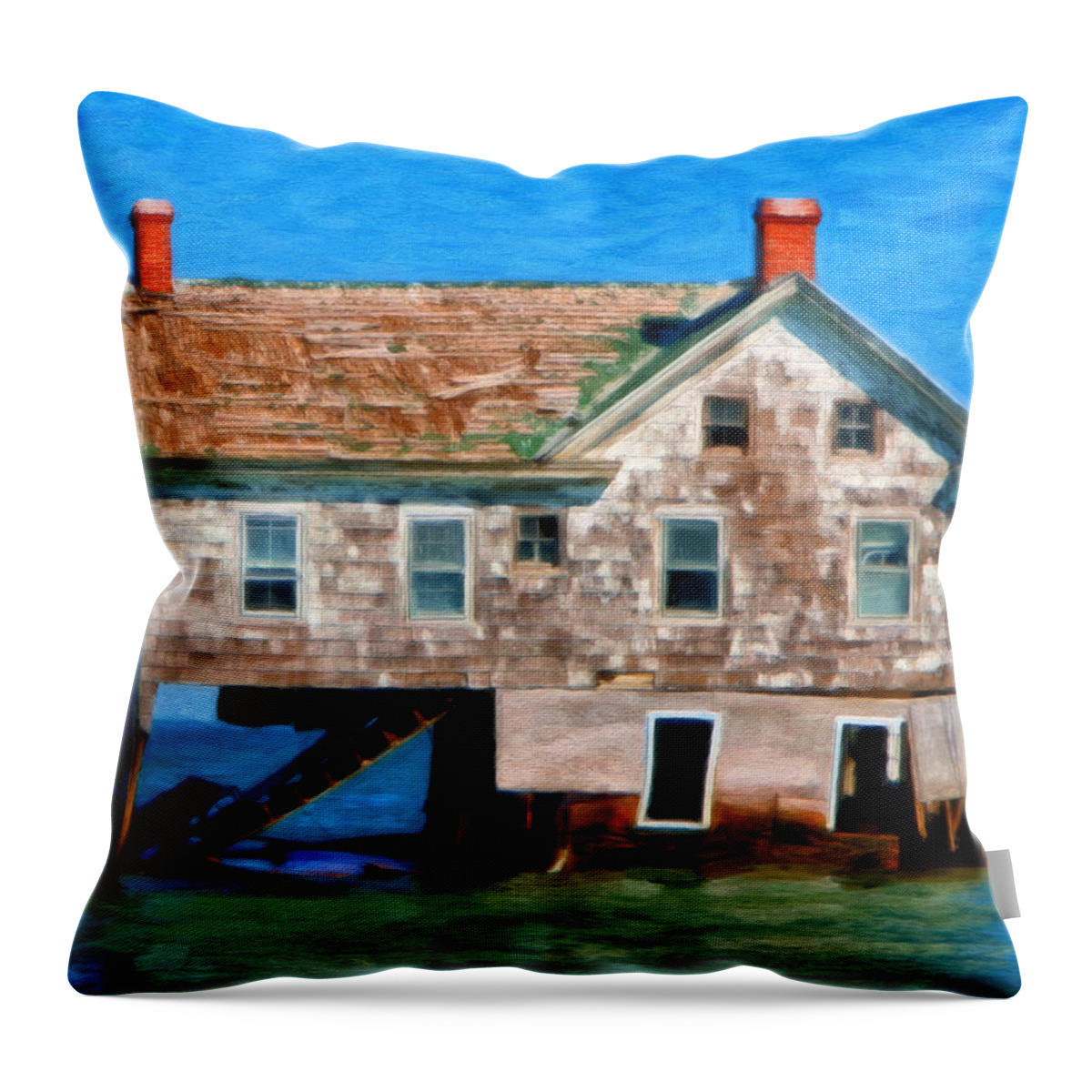 Chesapeake Bay Throw Pillow featuring the painting The Last House on Holland Island by Michael Pickett