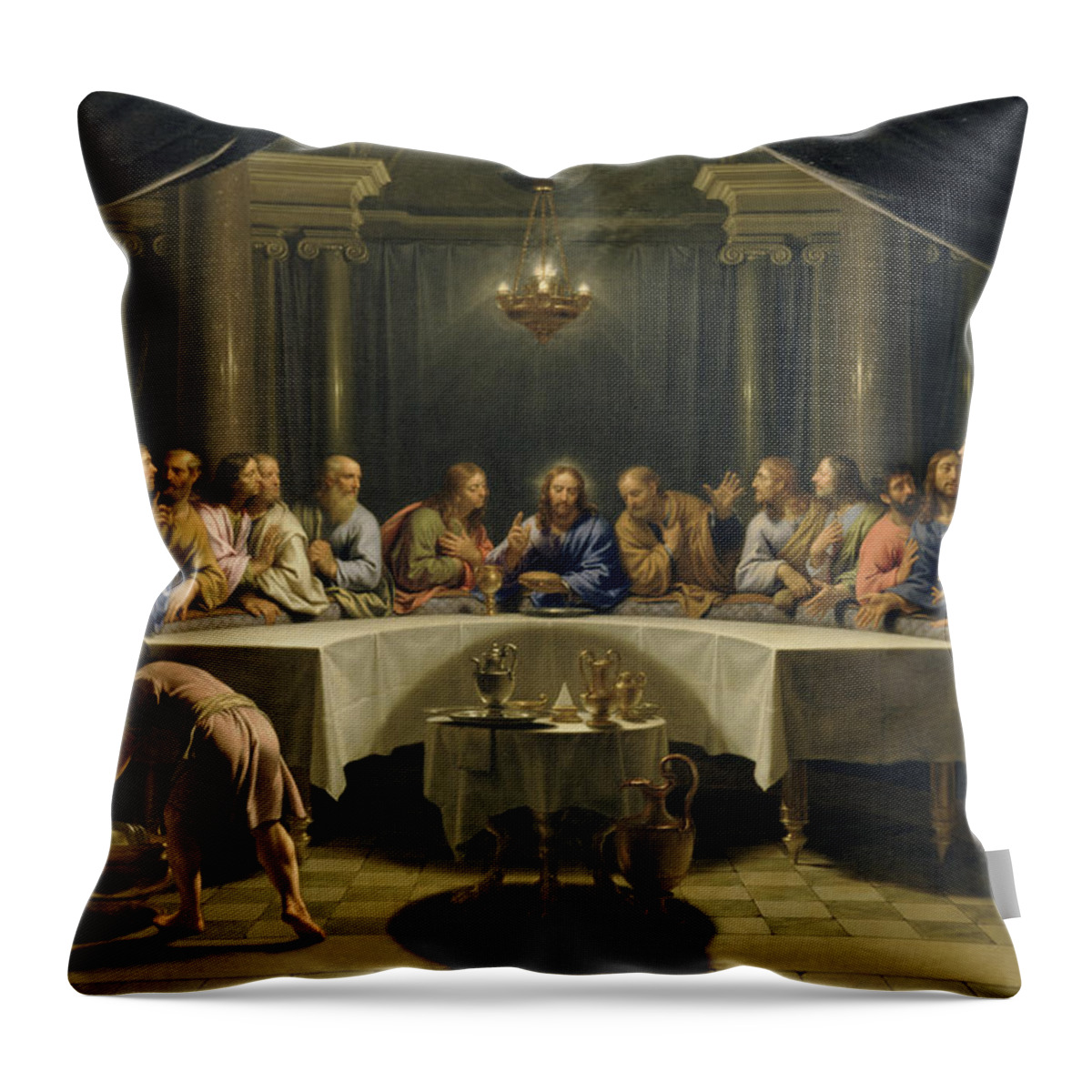 The Last Supper Throw Pillow featuring the painting The Last Supper by Jean Baptiste de Champaigne