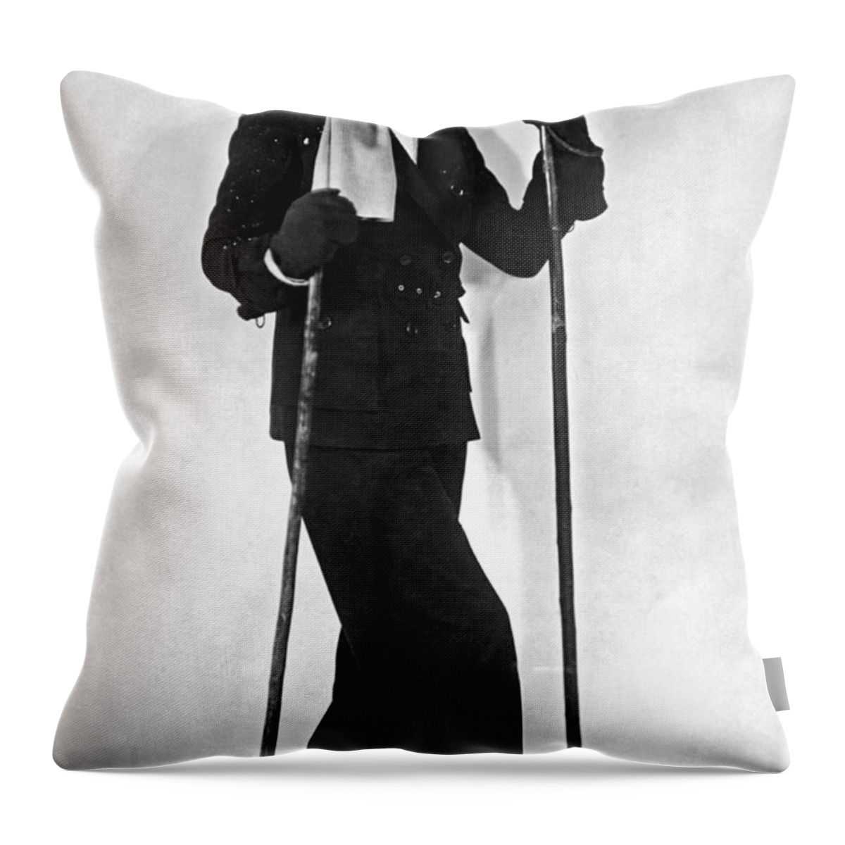 1930 Throw Pillow featuring the photograph The Latest Paris Ski Ensemble by Underwood Archives