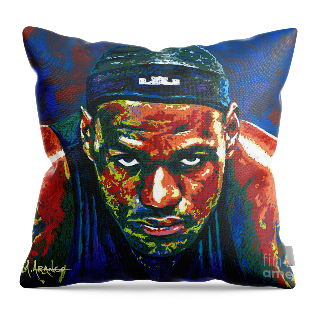 Lebron Throw Pillow featuring the painting The LeBron Death Stare by Maria Arango