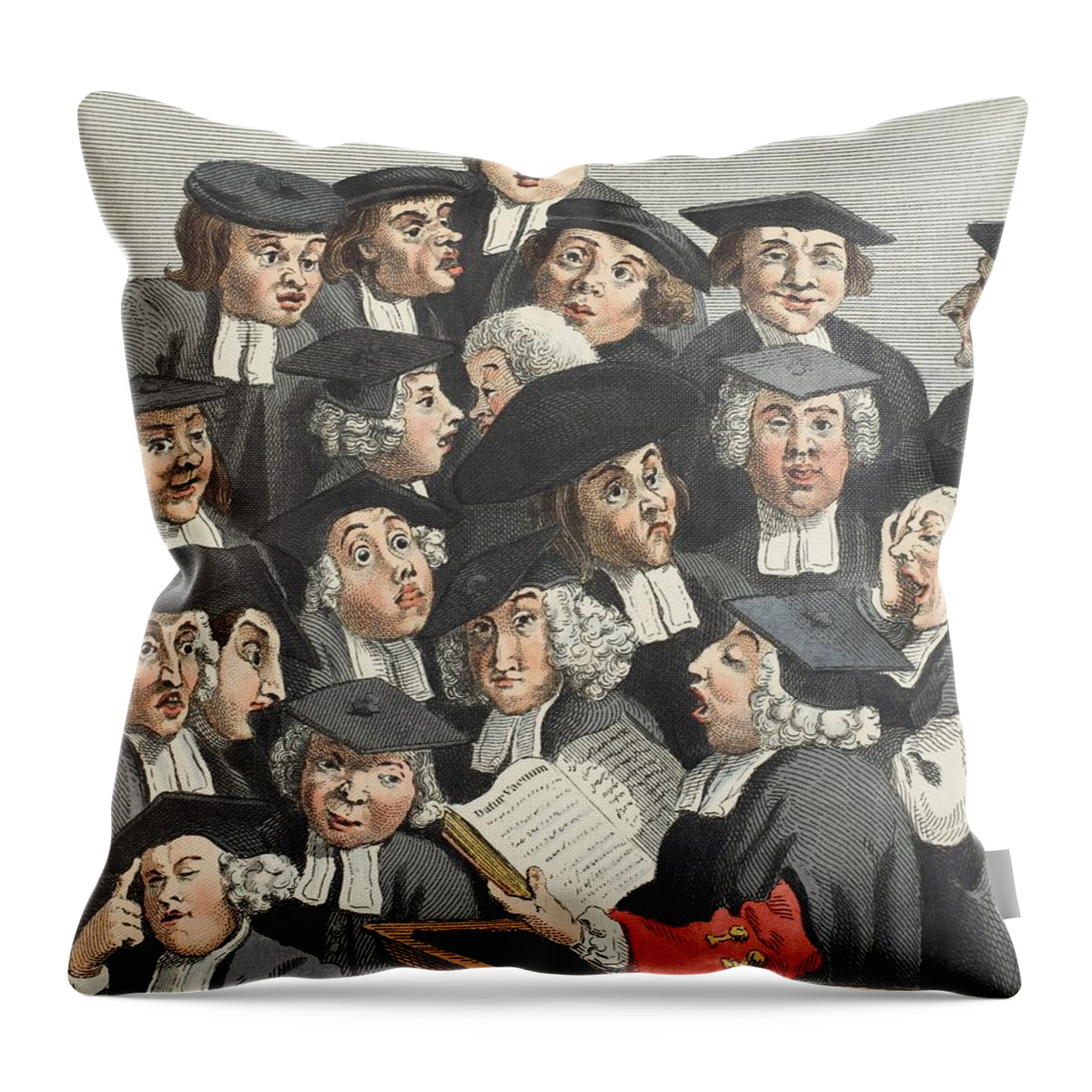 Caricature Throw Pillow featuring the drawing The Lecture, Illustration From Hogarth by William Hogarth