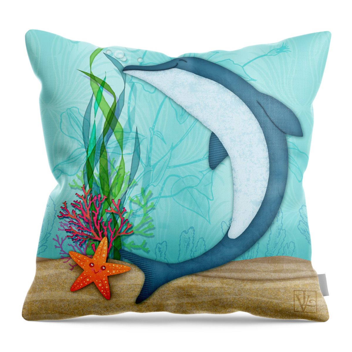 Dolphin Throw Pillow featuring the digital art The Letter D for Dolphin by Valerie Drake Lesiak
